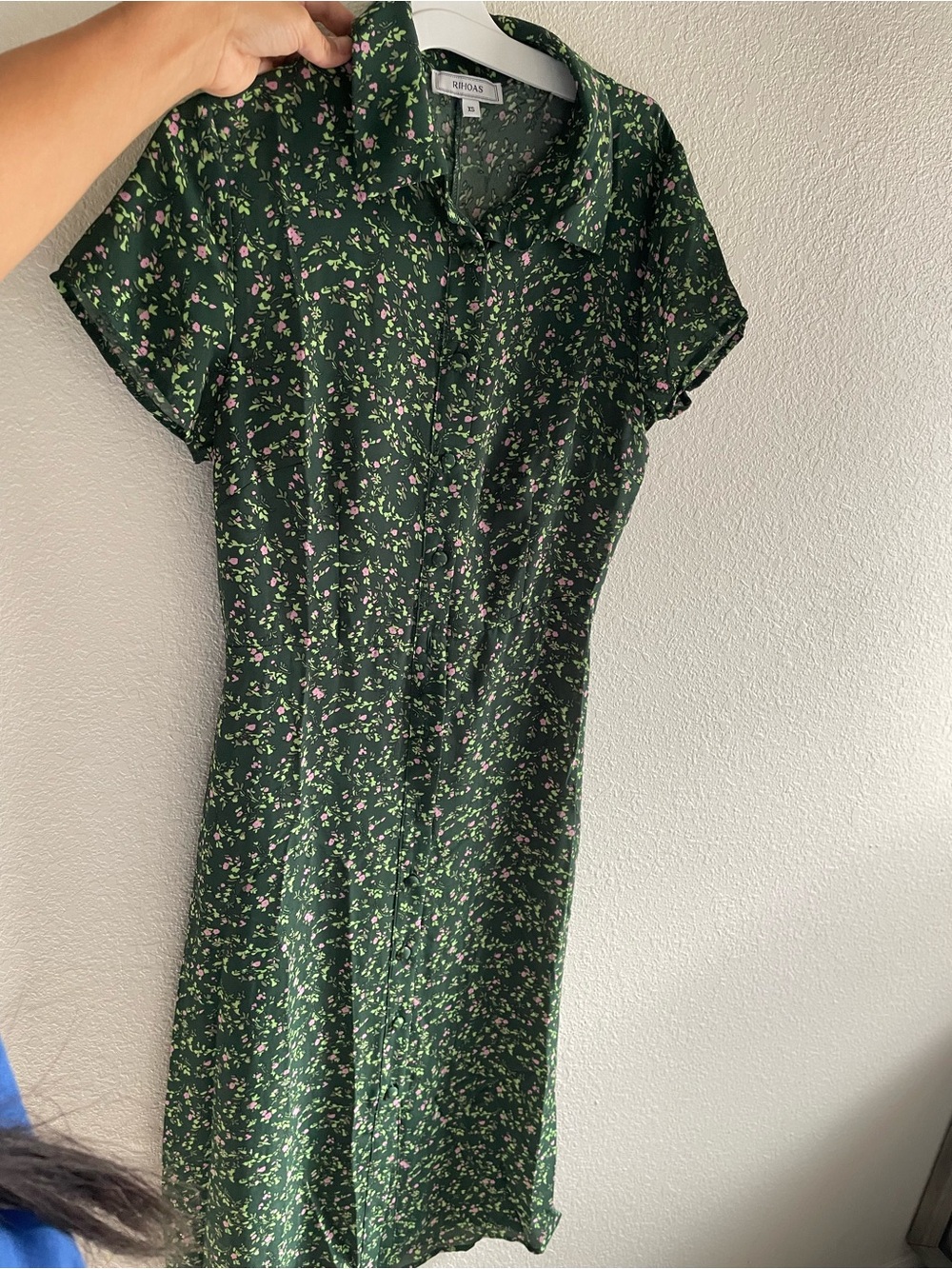 RIHOAS Dark Green Floral Button-Up Shirt Dress